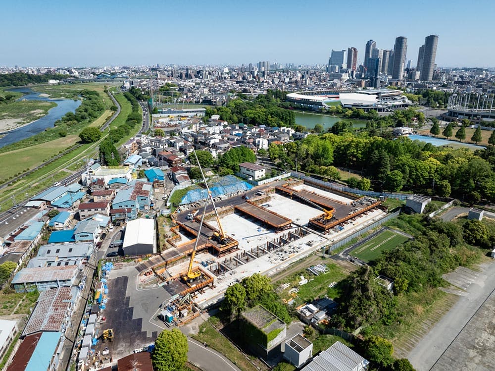 「脱窒ろ過池」建設現場の空撮